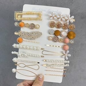20 PCS Pearl Hair Clips Set Fashion Korean Acrylic Resin Hair Barrettes